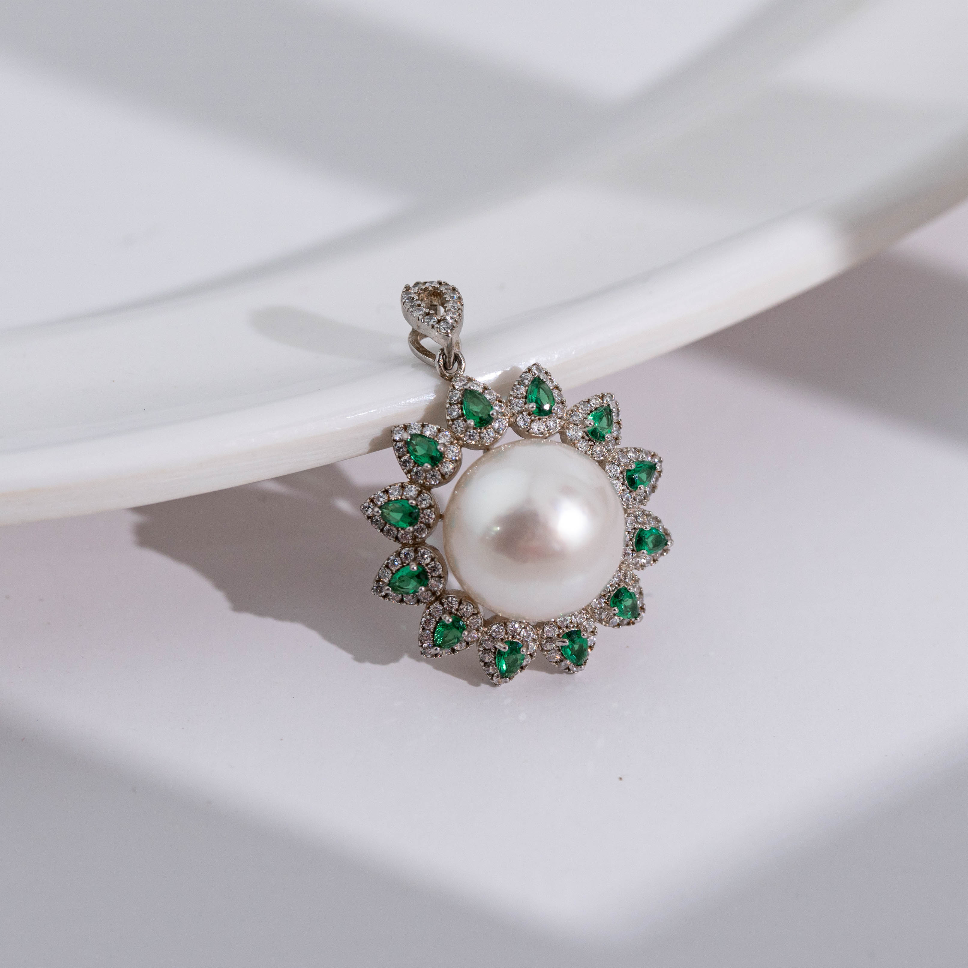 【S925银】海水澳白珍珠吊坠13mm【近圆；微瑕】